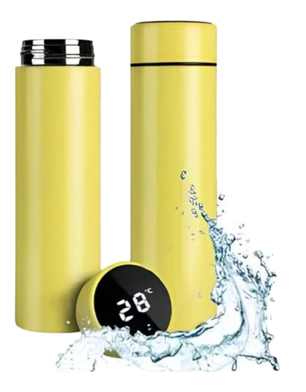 Garrafa Térmica Normal com LED e Termômetro (500 ml) – Amarelo