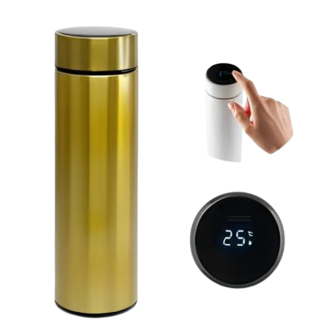 Garrafa Térmica Personalizada com LED e Termômetro 500 ml – Dourado – Tecnologia e Estilo