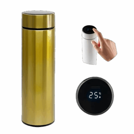 Garrafa Térmica com LED e Termômetro 500 ml – Dourado
