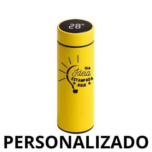 Personalizado – Garrafa Térmica com LED e Termômetro 500 ml – Amarelo