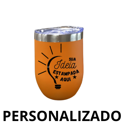 Copo Cuia Térmico Inox Personalizado 360 ml com Tampa Antivazamento – Laranja – Estilo e Eficiência