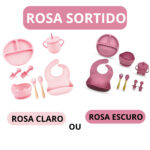 Jogo Introdução Alimentar Bebê em Silicone Premium 8 Peças – Rosa Escuro ou Claro – BBL-54