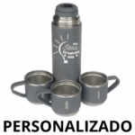 Personalizado – Jogo de Garrafa Térmica 500 ml + 3 Xícaras em Aço Inoxidável – Cinza