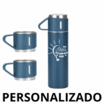 Personalizado – Jogo de Garrafa Térmica 500 ml + 3 Xícaras em Aço Inoxidável – Azul Marinho