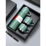 Personalizado – Jogo de Garrafa Térmica 500 ml + 3 Xícaras em Aço Inoxidável – Verde