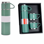 Personalizado – Jogo de Garrafa Térmica 500 ml + 3 Xícaras em Aço Inoxidável – Verde
