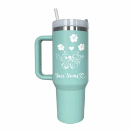 Personalizado – Copo Caneca Térmica Inox 1200 ml com Alça e Canudo – Verde Água