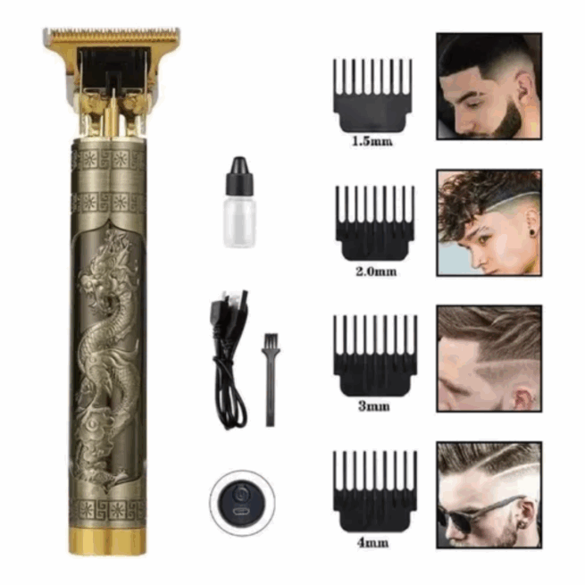 Kit Cuidados Masculinos – Máquina de Cortar Cabelo “Dragão” + Aparador de Pelos para Nariz – Completo e Prático