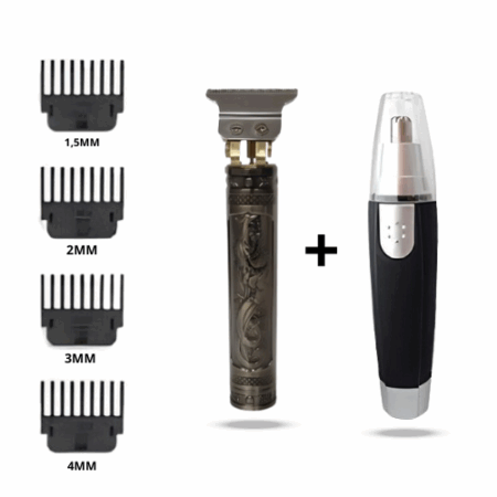 Kit Cuidados Masculinos – Máquina de Cortar Cabelo “Dragão” + Aparador de Pelos para Nariz – Completo e Prático