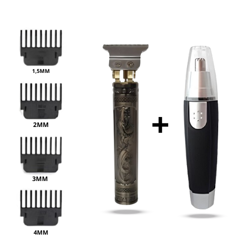 Kit Cuidados Masculinos – Máquina de Cortar Cabelo “Dragão” + Aparador de Pelos para Nariz – Completo e Prático
