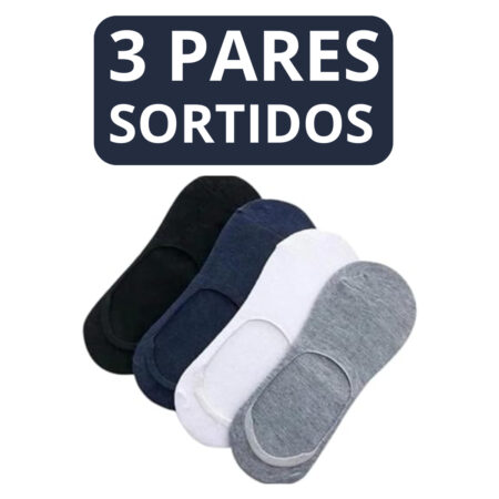 Kit com 6 Meias Sapatilha Unissex - 3 Pares (Cores Sortidas)