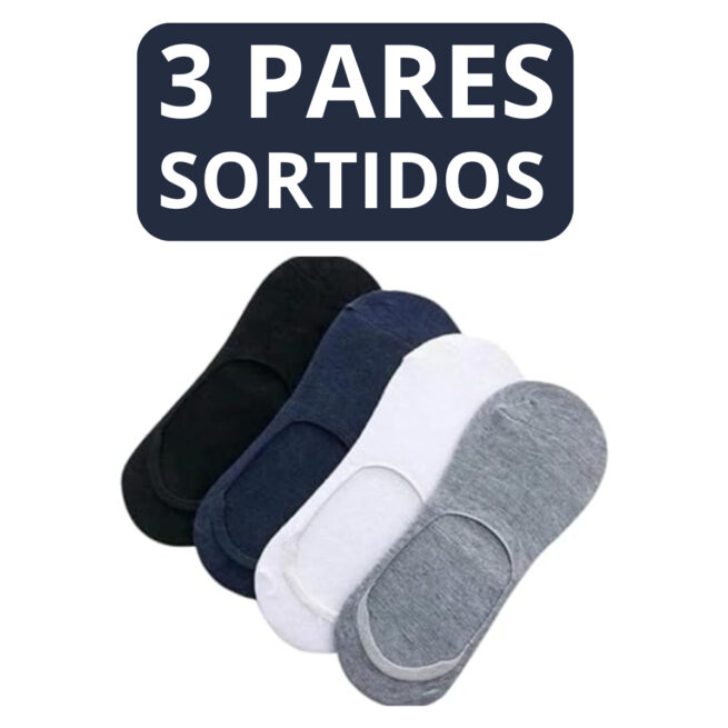 Kit com 6 Meias Sapatilha Unissex - 3 Pares (Cores Sortidas)