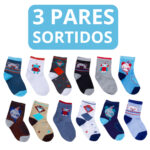 Kit com 3 Pares de Meias Infantis (6 Unidades) - Algodão Sortido