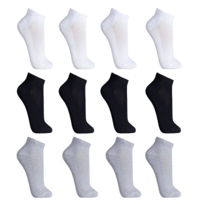 3 Pares de Meias Soquete Curtas de Algodão – Cores Sortidas