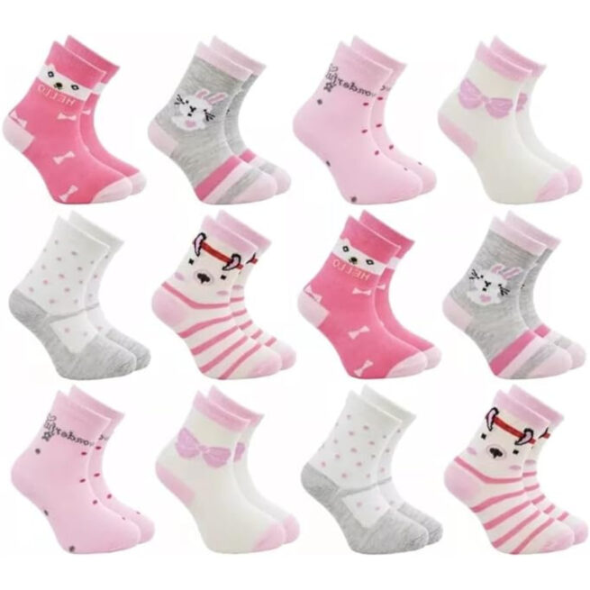 Kit com 6 Meias Femininas Infantis - 3 Pares (Cores Sortidas)