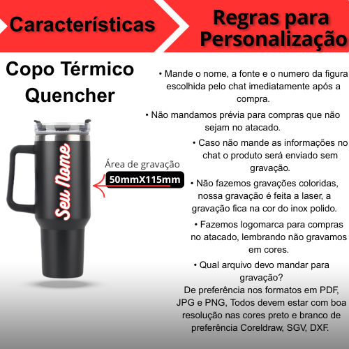Copo Caneca Térmica Inox 1200 ml com Alça e Canudo – Preto Personalizado – Conservação Térmica