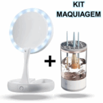 Kit para Maquiagem com Espelho Camarim Iluminado LED e Lavador Automático de Pincéis