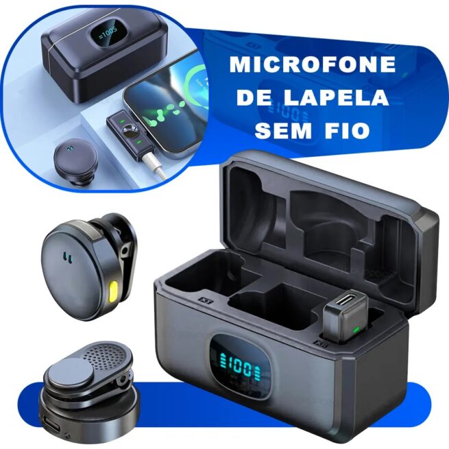 Microfone Lapela Duplo Sem Fio Magnético Anti-Ruído – Modelo ON-2912 – Cores Sortidas – Qualidade Profissional