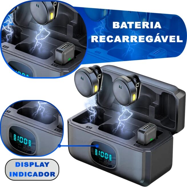 Microfone Lapela Duplo Sem Fio Magnético Anti-Ruído – Modelo ON-2912 – Cores Sortidas – Qualidade Profissional