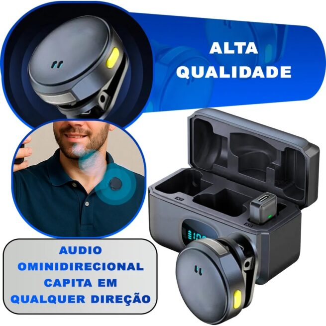 Microfone Lapela Duplo Sem Fio Magnético Anti-Ruído – Modelo ON-2912 – Cores Sortidas – Qualidade Profissional