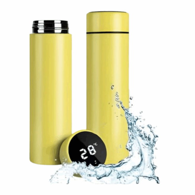 Garrafa Térmica Normal com LED e Termômetro (500 ml) – Amarelo