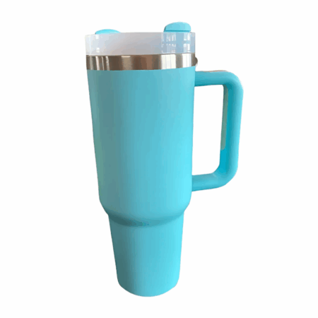 Copo Caneca Inox Normal (1200 ml) com Alça e Canudo – Azul Claro