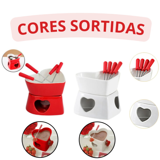 Aparelho Fondue Cerâmica 7 Peças Coração Herstal 320ml – Cores Sortidas