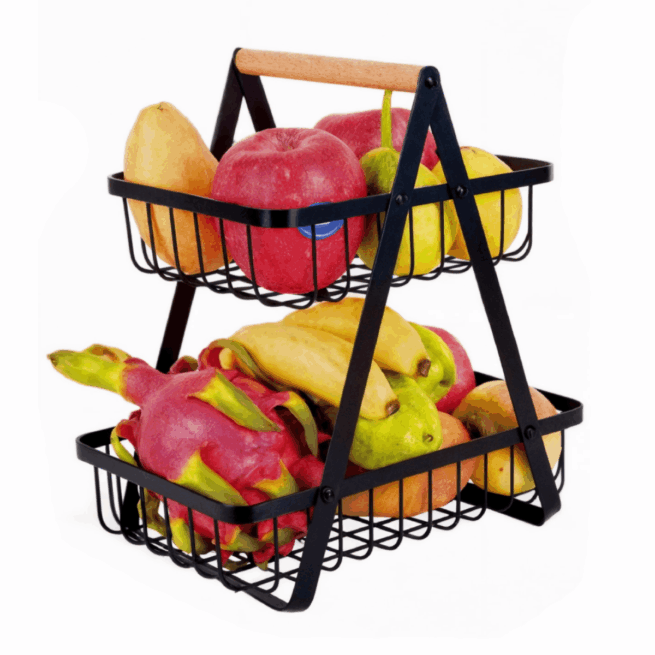 Fruteira de Mesa Articulada em Aço Inoxidável com 2 Andares BM-F1112