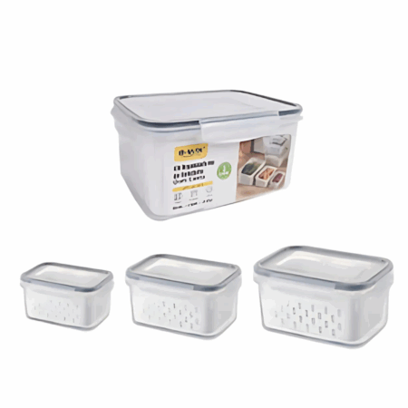 Conjunto Hermético para Alimentos com 3 Potes e Tampa – BM-F1040 – Conservação e Organização