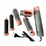 Escova Secador de Cabelo Multifuncional 5 em 1 110v – Rosa Claro/Prata – Praticidade e Estilo