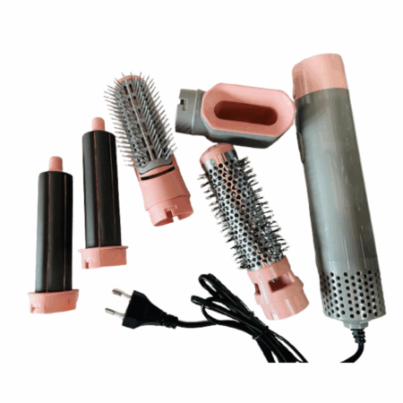 Escova Secador de Cabelo Multifuncional 5 em 1 110v – Rosa Claro/Prata – Praticidade e Estilo