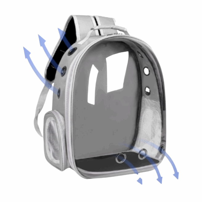 Mochila Pet para Transporte de Cães e Gatos – Cor Cinza – Visão Ampla e Conforto