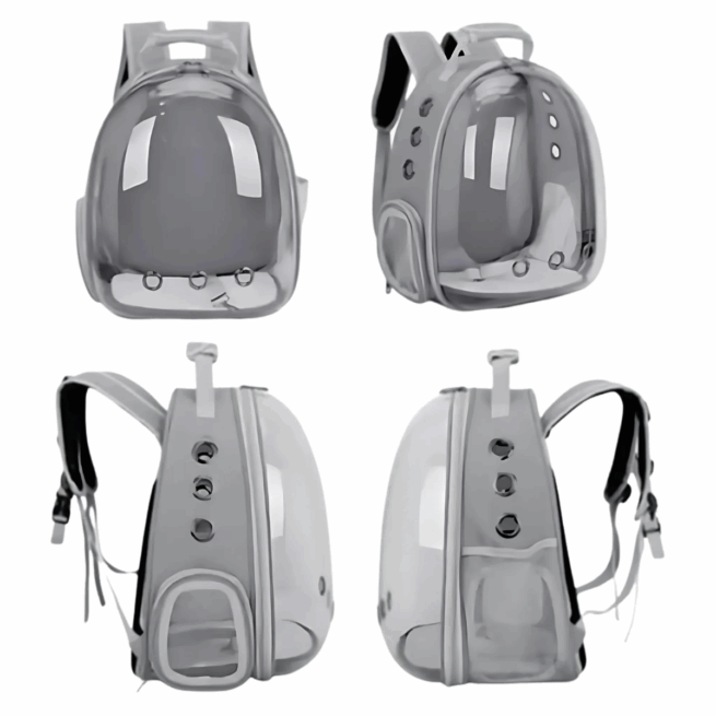 Mochila Pet para Transporte de Cães e Gatos – Cor Cinza – Visão Ampla e Conforto