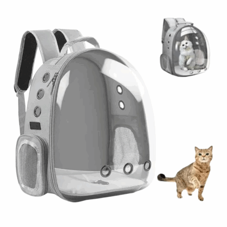 Mochila Pet para Transporte de Cães e Gatos – Cor Cinza – Visão Ampla e Conforto