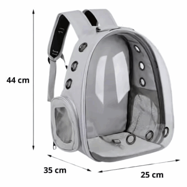Mochila Pet para Transporte de Cães e Gatos – Cor Cinza – Visão Ampla e Conforto