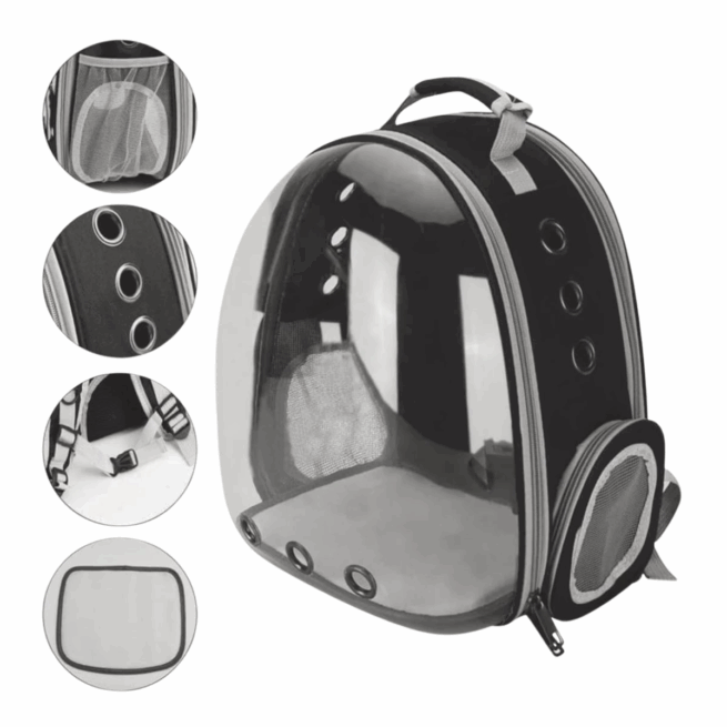 Mochila Pet Transporte para Cães e Gatos – Visão Ampla – Preto