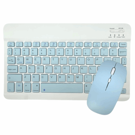 Conjunto Teclado + Mouse Sem Fio Bluetooth para Notebook e Tablet - Azul Claro