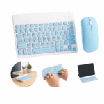 Conjunto Teclado + Mouse Sem Fio Bluetooth para Notebook e Tablet - Azul Claro