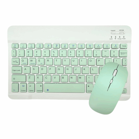 Teclado e Mouse Sem Fio Bluetooth – Conjunto Verde Claro – Compatível com Notebook e Tablet