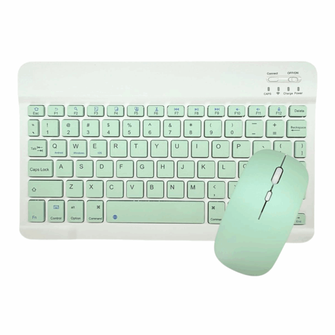 Teclado e Mouse Sem Fio Bluetooth – Conjunto Verde Claro – Compatível com Notebook e Tablet