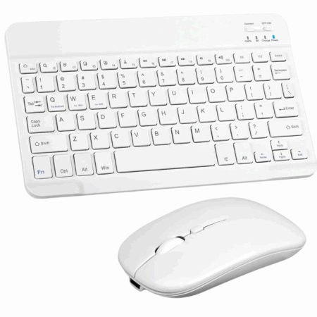 Conjunto Teclado + Mouse Sem Fio Bluetooth para Notebook e Tablet - Branco