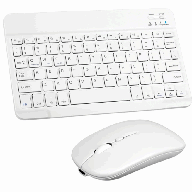 Conjunto Teclado + Mouse Sem Fio Bluetooth para Notebook e Tablet - Branco