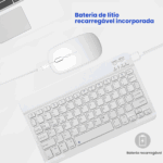 Conjunto Teclado + Mouse Sem Fio Bluetooth para Notebook e Tablet - Branco