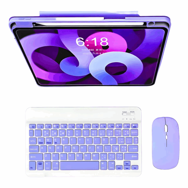 Conjunto Teclado + Mouse Bluetooth Sem Fio para Notebook e Tablet – Roxo