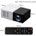 Mini Projetor Portátil LED 1080p com Saída HDMI – 600 Lumens – Preto/Branco