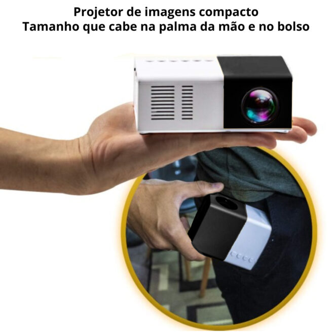 Mini Projetor Portátil LED 1080p com Saída HDMI – 600 Lumens – Preto/Branco