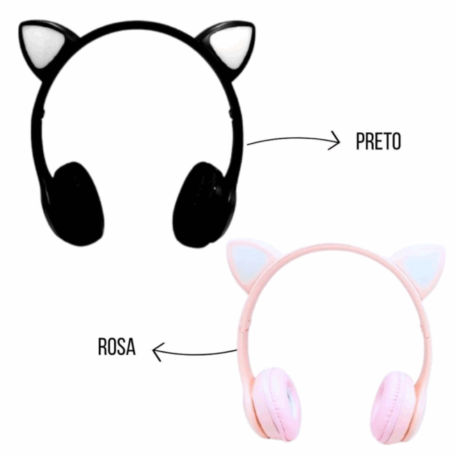 Fone de Ouvido Sem Fio com Orelhas de Gatinho LED - Cores Sortidas