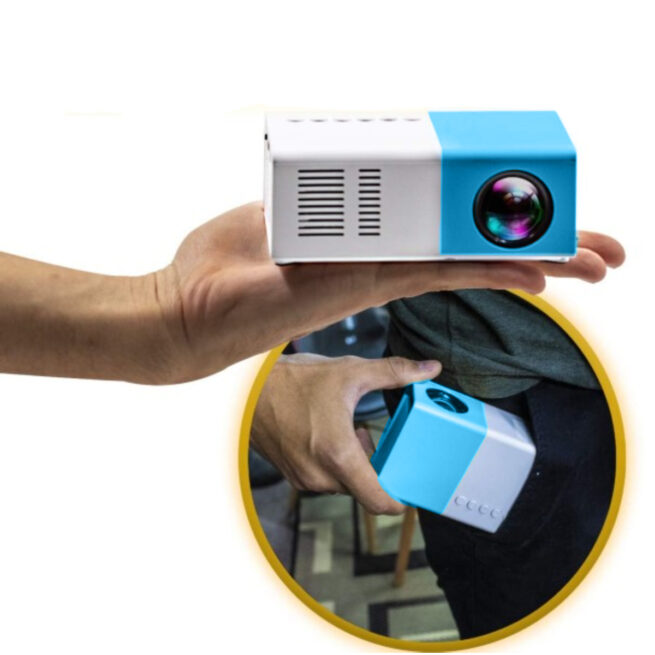 Mini Projetor Portátil LED 1080p Azul/Branco com Saída HDMI Bivolt – 600 Lumens