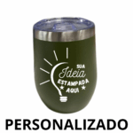 Personalizado - Copo Cuia Térmico Inox 360 ml com Tampa Antivazamento – Verde Militar – Compacto e Prático