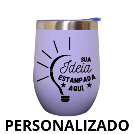 Copo Cuia Térmico Inox Personalizado 360 ml com Tampa Antivazamento – Cor Lilás
